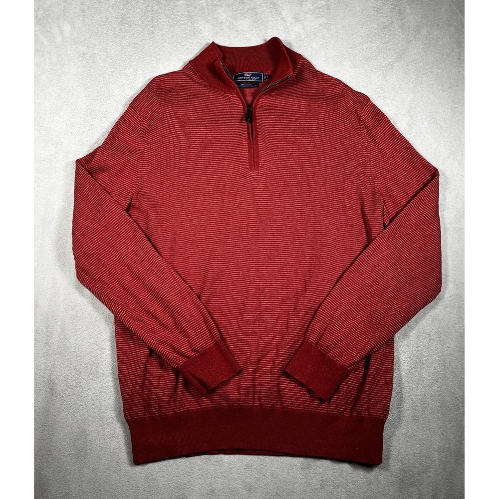 Vineyard Vines Cashmere Cotton Blend Quarter‎ 1/4 Zip Sweater Mens M Red